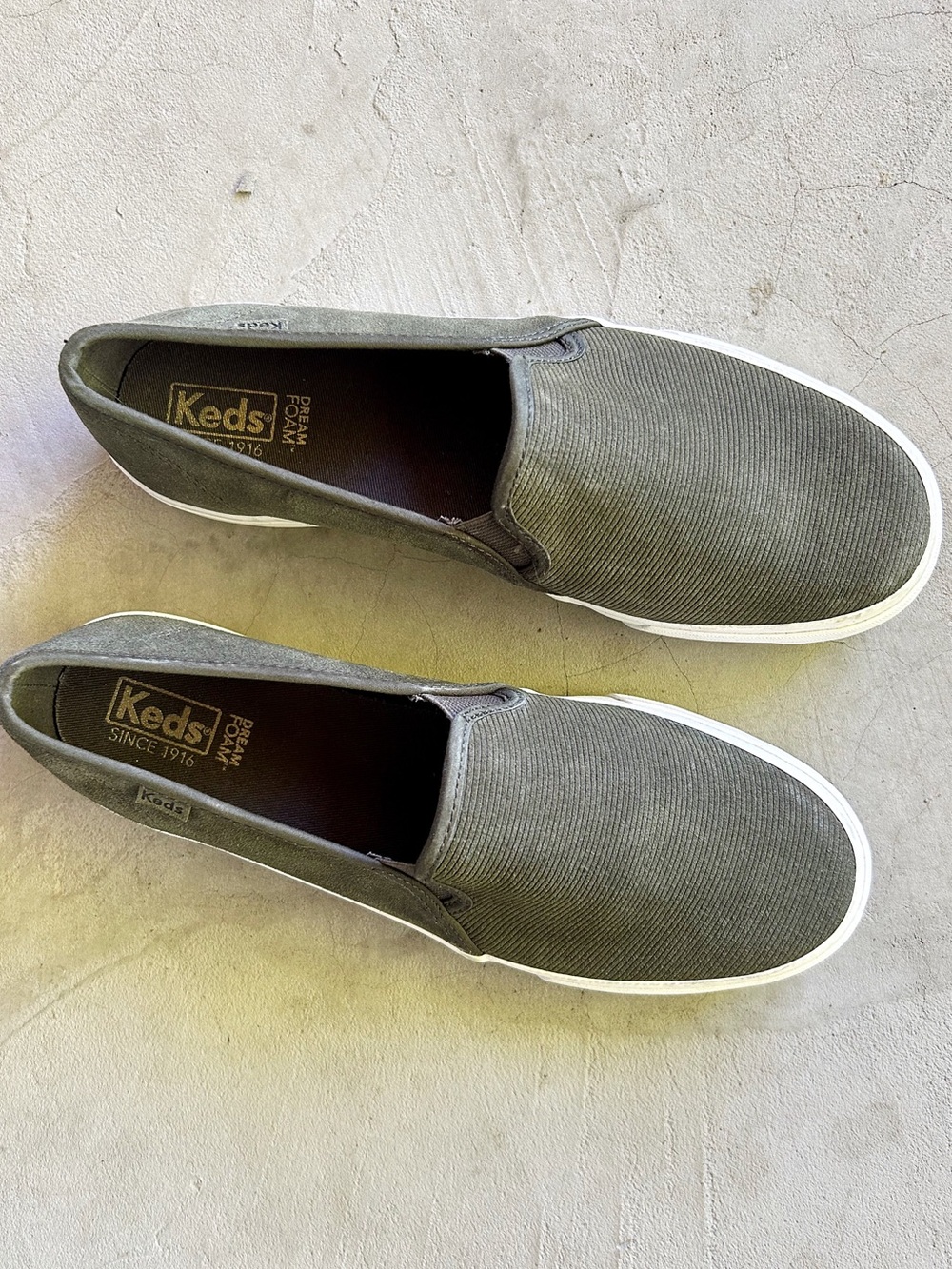 🆕 Listing!  Keds | Army Green Suede 'Double Decker Slip-on Sneakers'